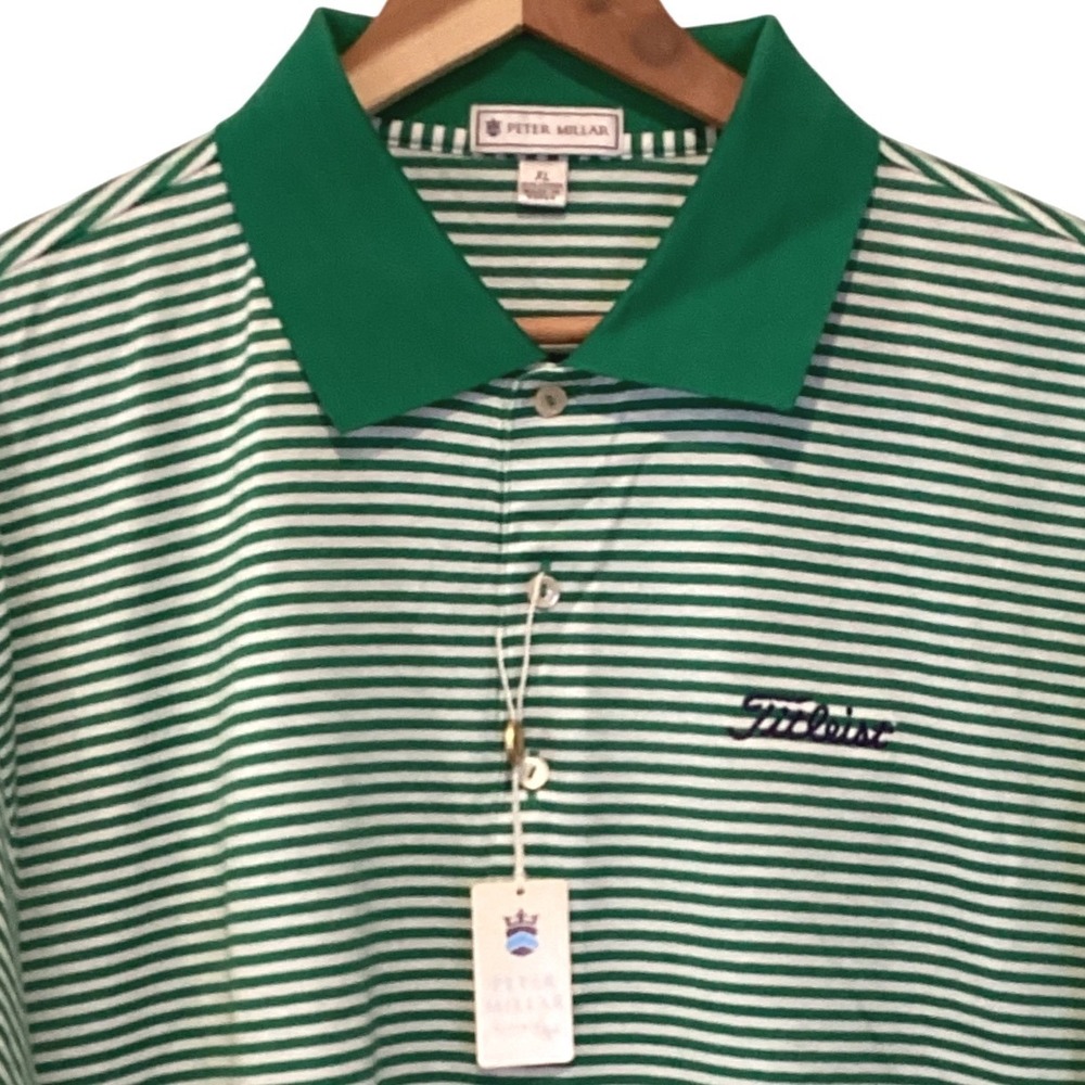 Peter Millar NWT Titleist Polo Golf Shirt Mens Kelly Green White Striped - XL